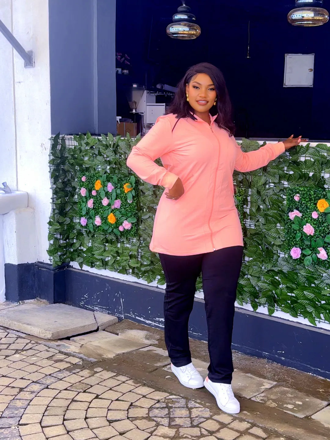 Pink Long Top,2-piece Tracksuit Set