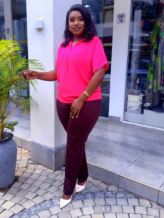 Fuschia Top on Maroon Pant Set