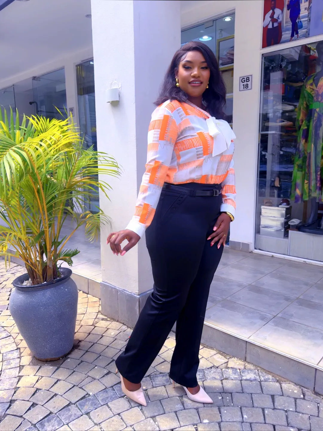 Plus size Pant set ~ Orange on Navy blue
